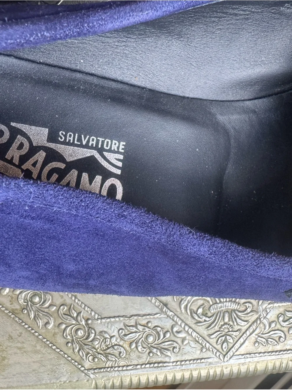 Salvatore Ferragamo Navy Suede Gancini Bit Loafers 12 2E